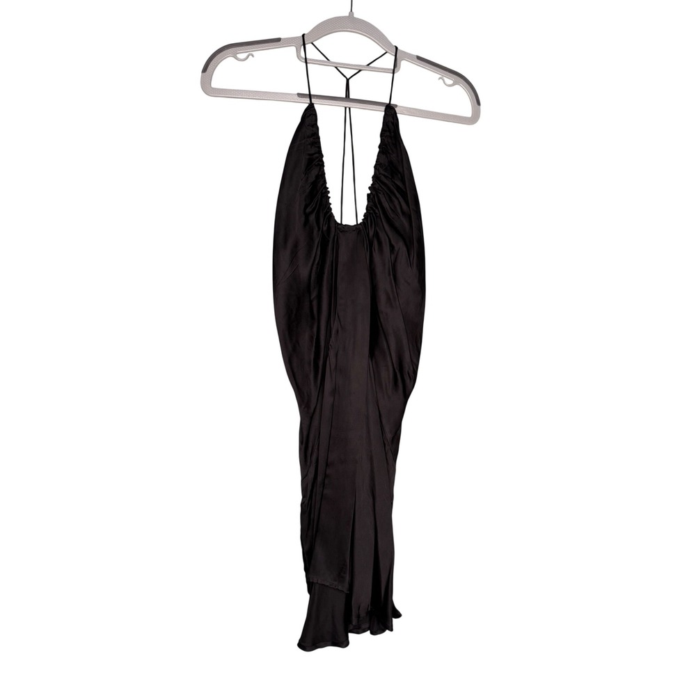 FARA black silky draped mini‎ slip dress